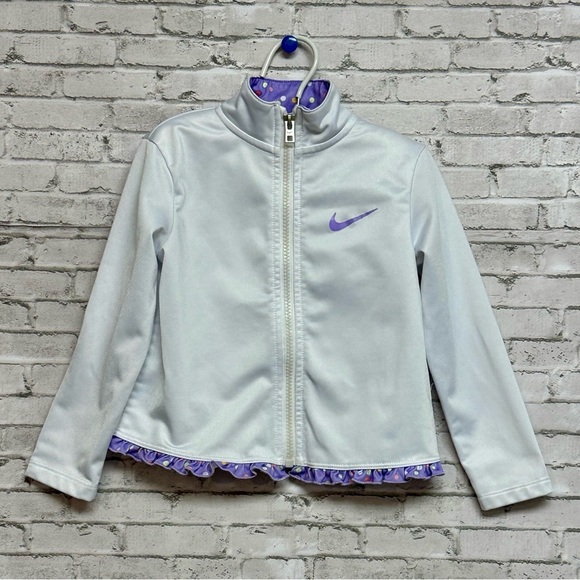 Nike 3T Toddler White Full Zip White Jacket Purple Polka Dot Trim - Picture 1 of 15